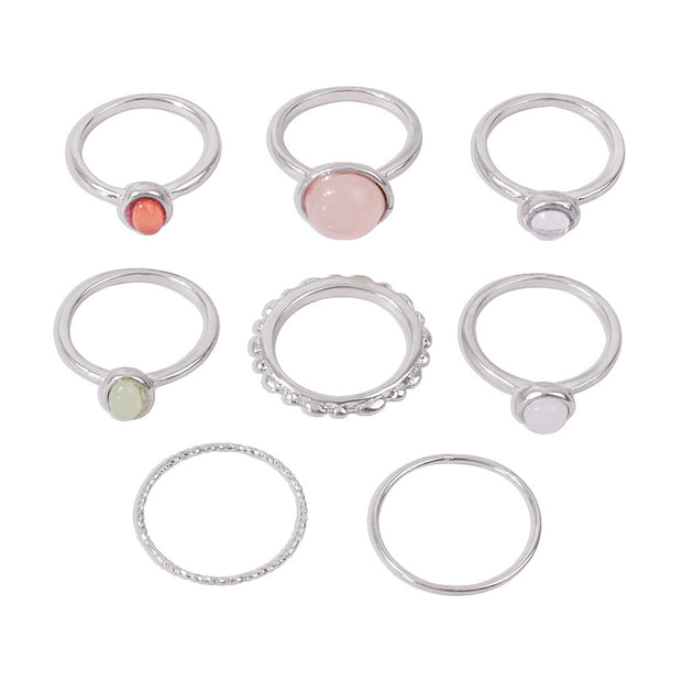 Colorful Stone Metalic Finger Rings Joint Combination Rings For Women Girl Rings